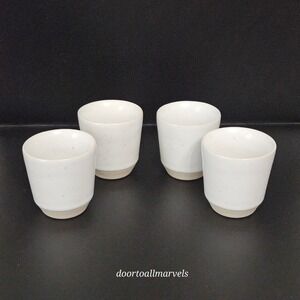 Fable Espresso Cups (4) Speckled White Portugal Pottery 2.5"‎ Minimalist